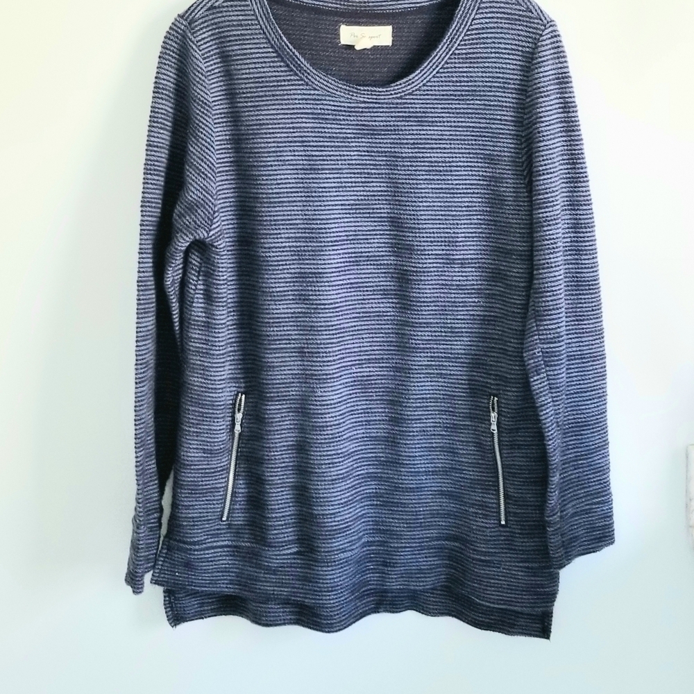 Per Se Stripe Pullover French terry top Sweatshirt